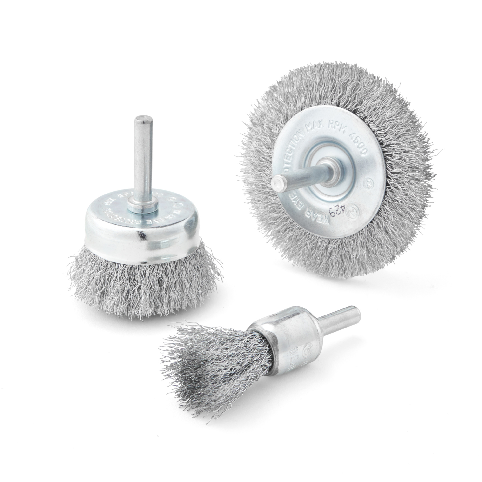 Bosch 3-Piece Wire Brush Set for Drill/Drivers — 3in. Crimped Wire Wheel, 3/4in. End Wire Brush, 2in. Wire Cup Brush, Model# WB025V3